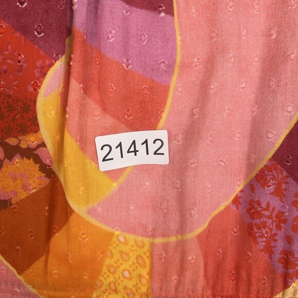 Farm Rio Dress Womens Large Red Orange Patchwork Twirl Boho Ruffle Peasant Loud - Picture 16 of 16